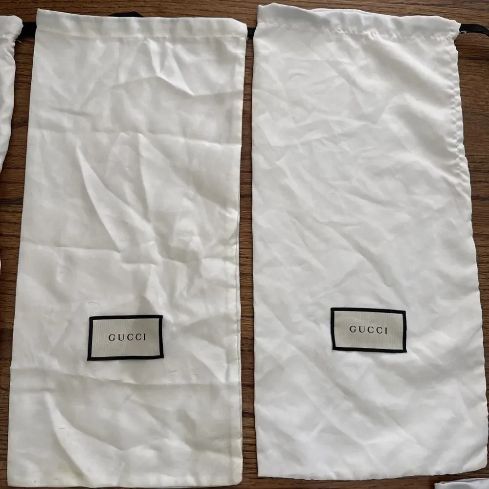 Lot of 7 Gucci White Satin Drawstring Dust Bags for Shoes Accessories 17x8”